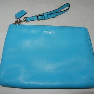 COACH light teal blue corner zip large wristlet pouch